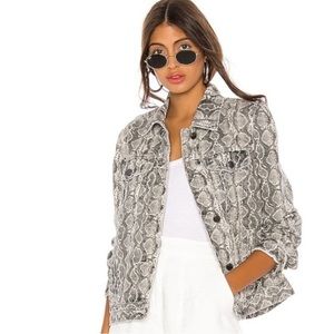 Blank NYC Snake Along Snake Print Denim Trucker Jacket
